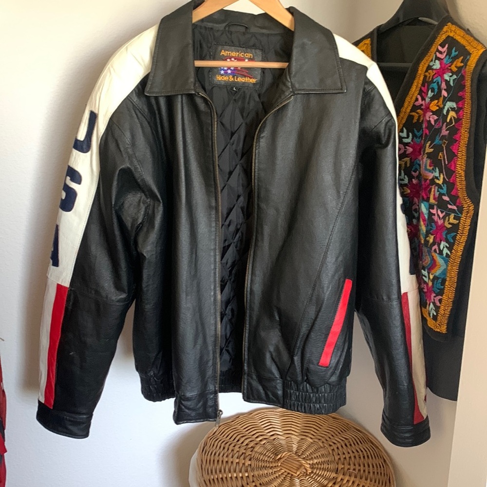Vintage American flag leather jacket L preowned - Picture 2 of 16